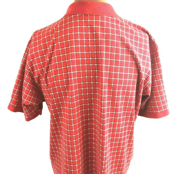 Eddie Bauer Polo Golf Mens Plaid Shirt Top Medium Red Short Sleeve Pullover - Picture 5 of 8